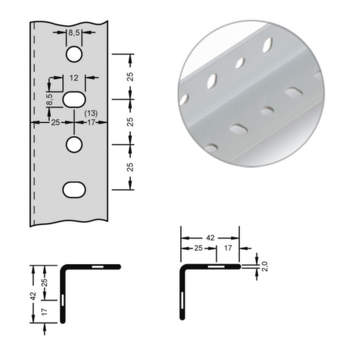 hofe Rack de stockage Profil d'auto-assemblage, longueur 3 m, RAL7035 gris clair  L