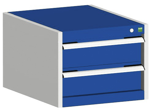 bott Armoire à tiroirs cubio surface de base 525x525 mm, 2 tiroir(s), RAL7035 gris clair/RAL5010 bleu gentiane
