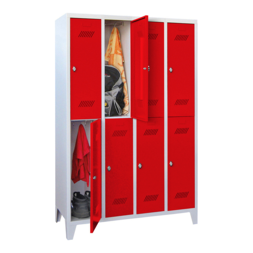 PAVOY Armoire vestiaire à deux niveaux Basis avec 4x2 compartiments, largeur de compartiment 300 mm