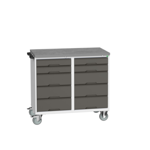 bott poste de travail mobile verso, 10 tiroirs, 1 barre de poussée, RAL7035 gris clair/RAL7016 gris anthracite