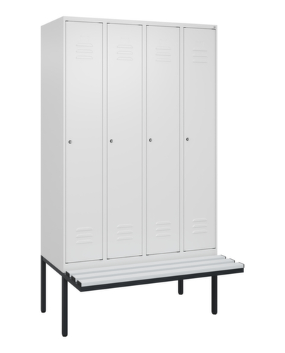 C+P Armoire vestiaire avec banc Classic Plus pour une séparation en noir et blanc, largeur de compartiment 300 mm