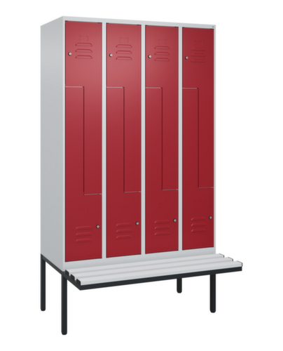 C+P Armoire vestiaire Z Classic Plus avec banc intégré, largeur de compartiment 300 mm