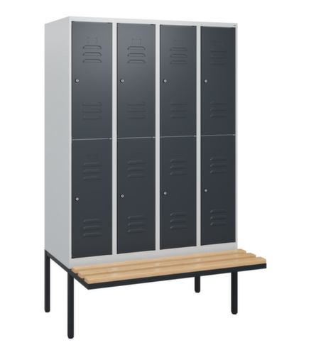 C+P Armoire vestiaire à deux niveaux Classic Plus avec banc, largeur de compartiment 300 mm