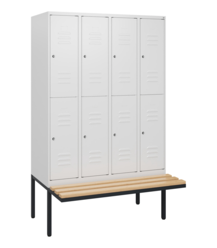 C+P Armoire vestiaire à deux niveaux Classic Plus avec banc, largeur de compartiment 300 mm