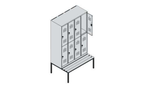 C+P Armoire vestiaire à deux niveaux Classic Plus avec banc, largeur de compartiment 300 mm  L