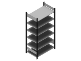 hofe Etagère à dossiers sans vis pour une utilisation des deux côtés, 6 tablettes, RAL9005 noir foncé/RAL9006 aluminium blanc