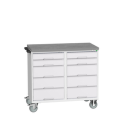 bott poste de travail mobile verso, 10 tiroirs, 1 barre de poussée, RAL7035 gris clair/RAL7035 gris clair