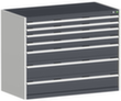 bott Armoire à tiroirs cubio surface de base 1300x650 mm, 7 tiroir(s), RAL7035 gris clair/RAL7016 gris anthracite