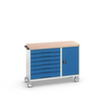 bott poste de travail mobile verso, 7 tiroirs, 1 armoire, RAL7035 gris clair/RAL5010 bleu gentiane