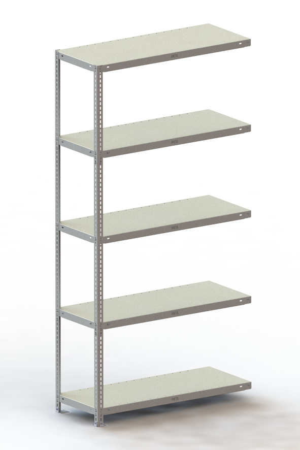 META Rayonnage à boulonner FIX élément suivant, 5 tablettes, avec revêtement en zinc anti-corrosion