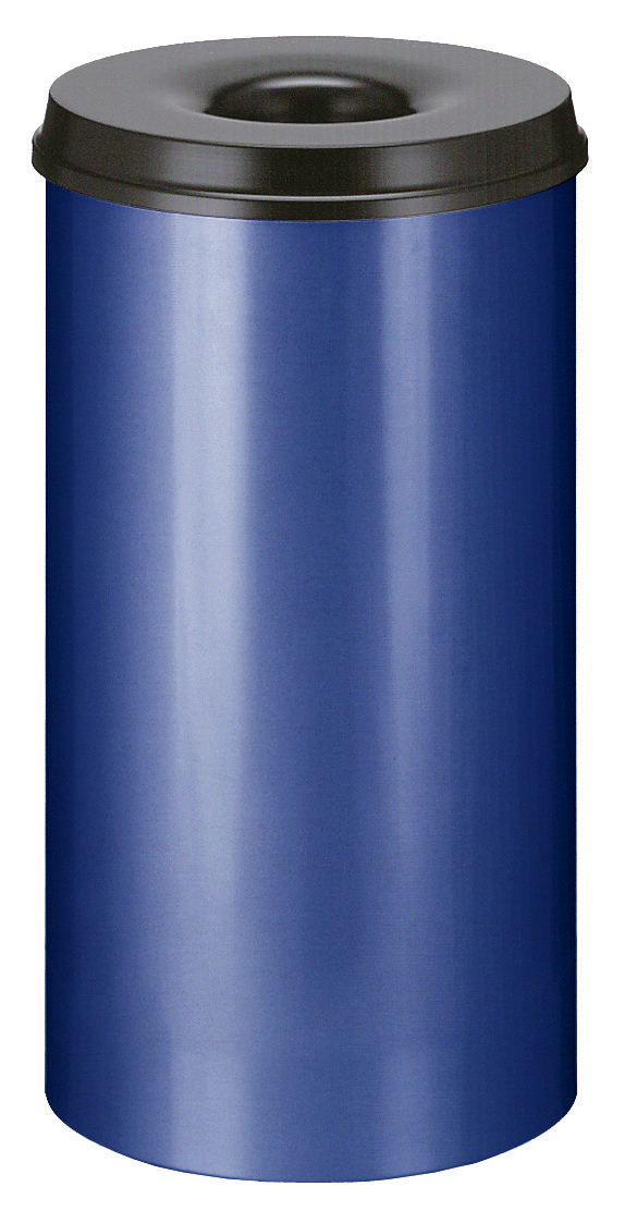 Corbeille à papier autoextinguible en acier, 50 l, bleu, partie supérieure noir  ZOOM