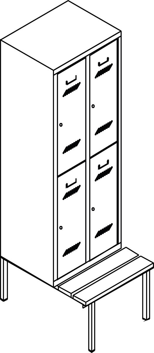 PAVOY Armoire vestiaire à deux niveaux Basis avec banc + 2x2 compartiments, largeur de compartiment 400 mm  ZOOM