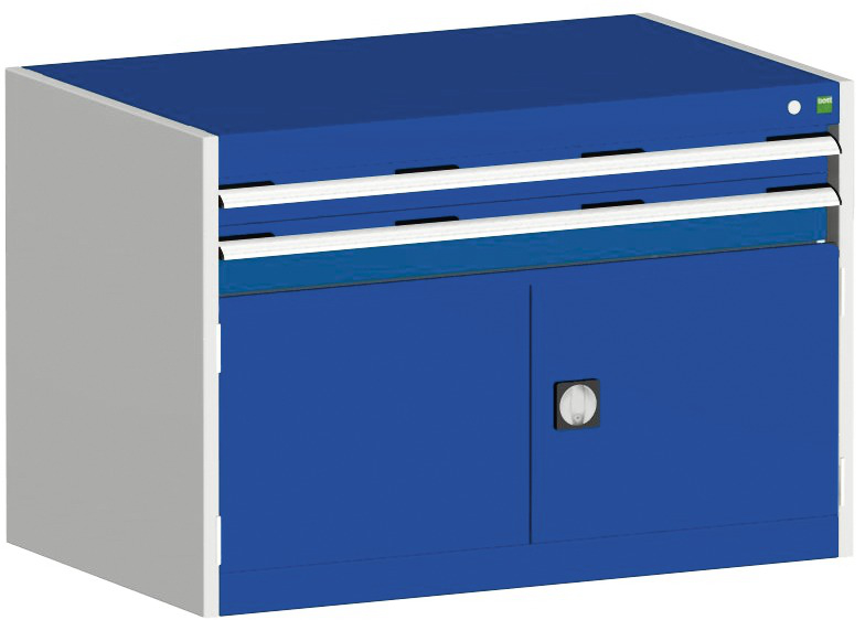 bott Armoire à tiroirs cubio surface de base 1050x750 mm, 2 tiroir(s), RAL7035 gris clair/RAL5010 bleu gentiane