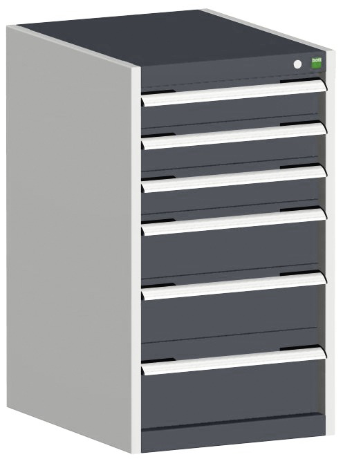 bott Armoire à tiroirs cubio surface de base 525x650 mm, 6 tiroir(s), RAL7035 gris clair/RAL7016 gris anthracite