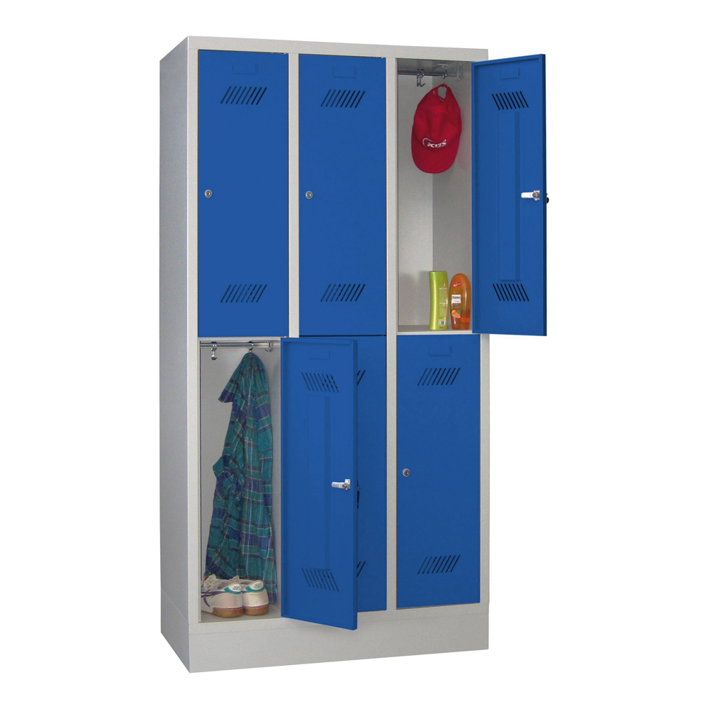 PAVOY Armoire vestiaire à deux niveaux Basis avec 3x2 compartiments, largeur de compartiment 300 mm