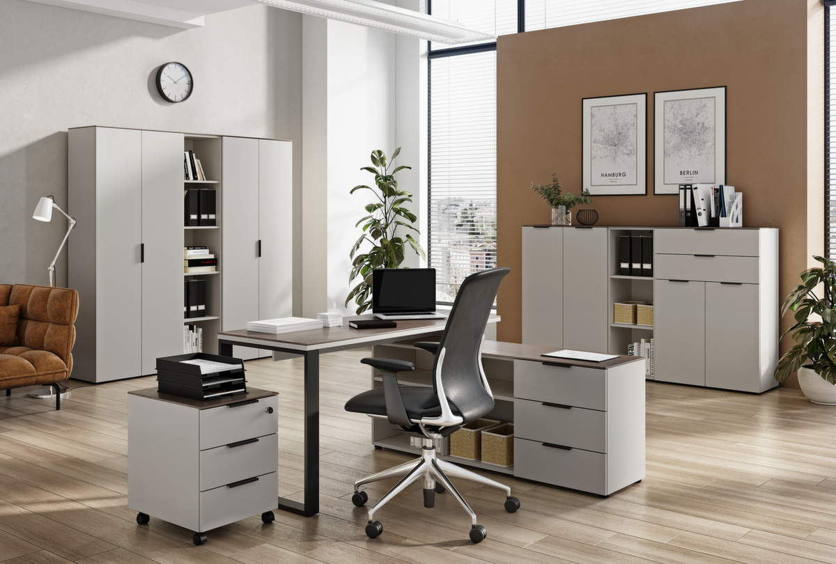 Caisson de bureau GW-LIONI en décor chêne navarra et blanc