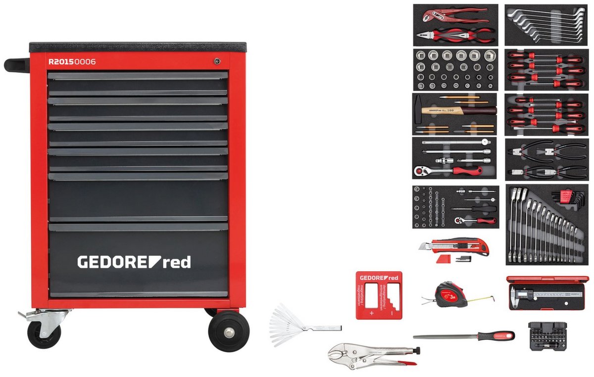 GEDORE R21560002 Jeu d'outils dans une servante d'atelier MECHANIC rouge 166 pièces  ZOOM