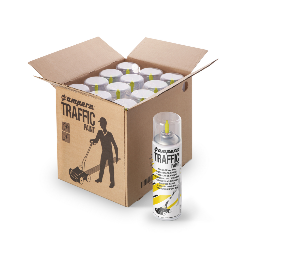 a.m.p.e.r.e. Kit de marquage au sol TRAFFIC PAINT® avec 12 bombes de peinture, jaune  ZOOM