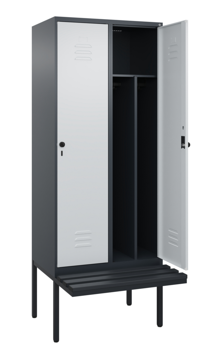 C+P Armoire vestiaire avec banc Classic Plus pour une séparation en noir et blanc, largeur de compartiment 400 mm  ZOOM