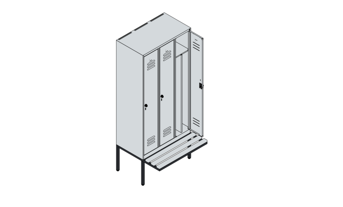 C+P Armoire vestiaire avec banc Classic Plus pour une séparation en noir et blanc, largeur de compartiment 300 mm  ZOOM