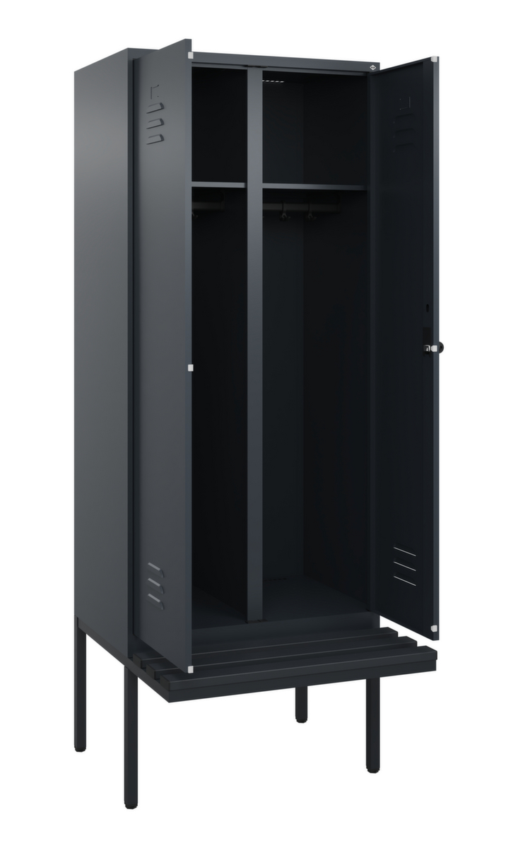 C+P Armoire vestiaire avec banc Classic Plus pour une séparation en noir et blanc, largeur de compartiment 400 mm  ZOOM