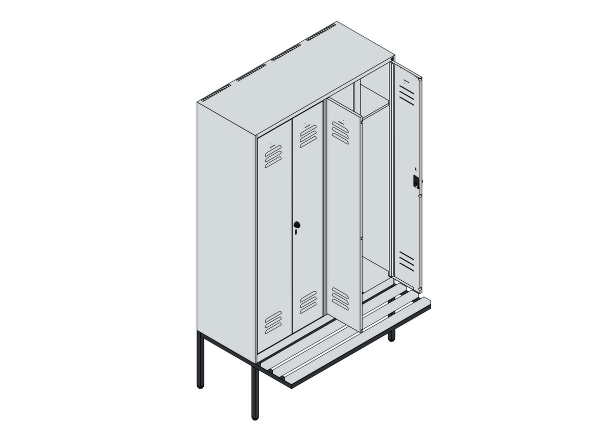 C+P Armoire vestiaire avec banc Classic Plus pour une séparation en noir et blanc, largeur de compartiment 300 mm  ZOOM