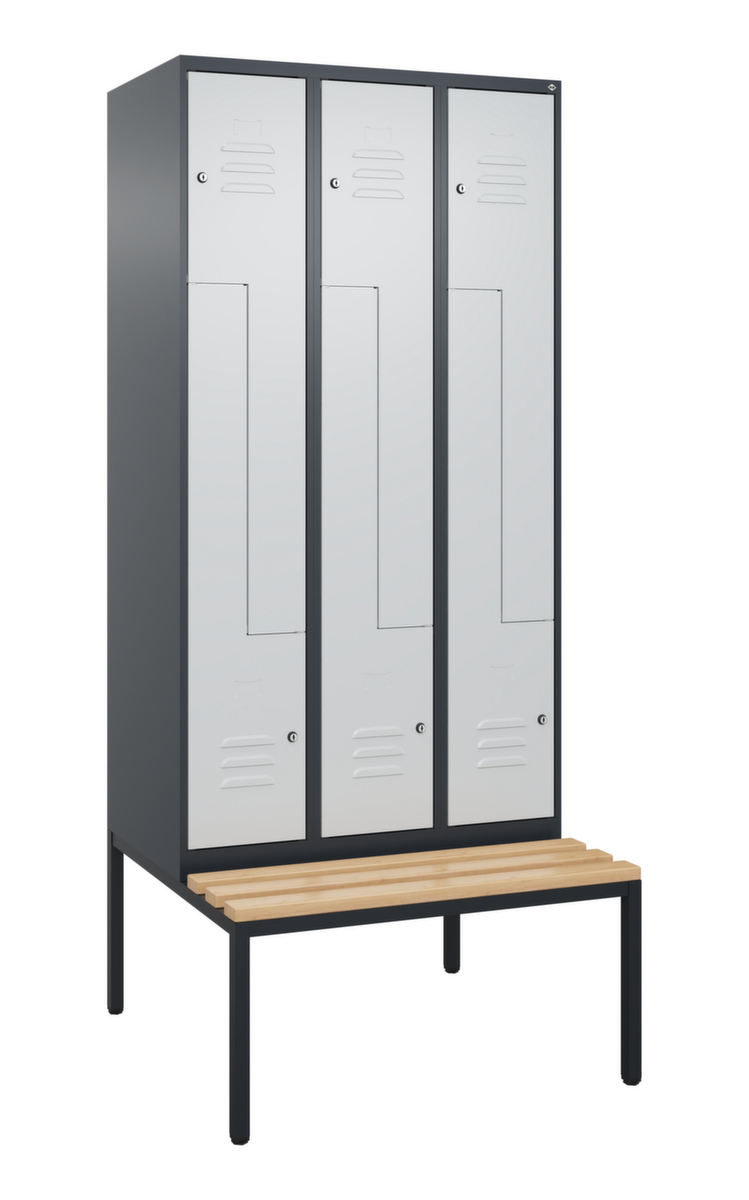 C+P Armoire vestiaire Z Classic Plus avec banc intégré, largeur de compartiment 300 mm