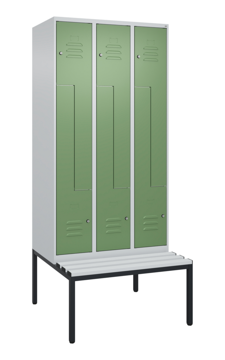 C+P Armoire vestiaire Z Classic Plus avec banc intégré, largeur de compartiment 300 mm