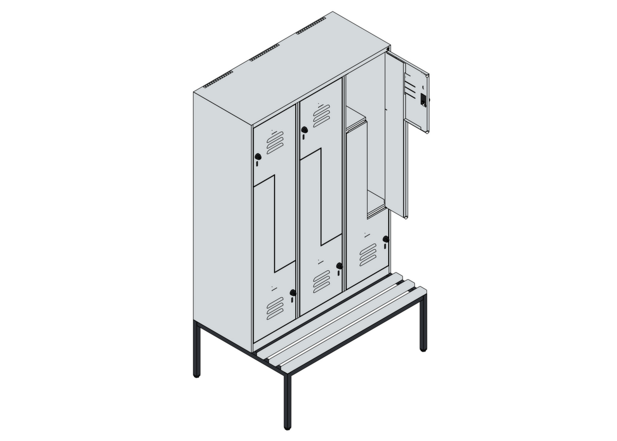 C+P Armoire vestiaire Z Classic Plus avec banc intégré, largeur de compartiment 400 mm  ZOOM