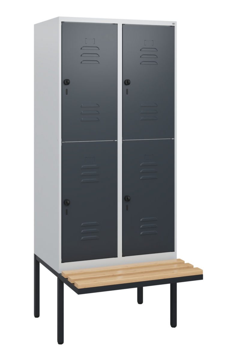 C+P Armoire vestiaire à deux niveaux Classic Plus avec banc, largeur de compartiment 400 mm