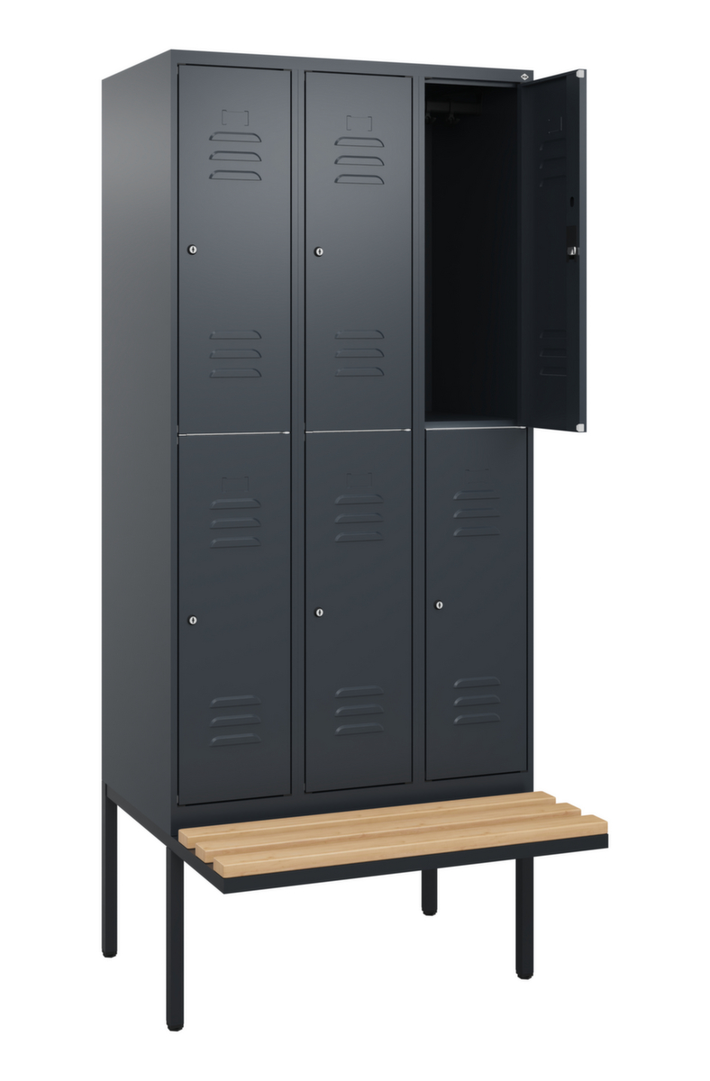 C+P Armoire vestiaire à deux niveaux Classic Plus avec banc, largeur de compartiment 300 mm  ZOOM