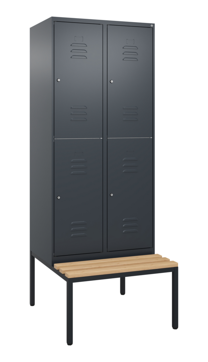 C+P Armoire vestiaire à deux niveaux Classic Plus avec banc, largeur de compartiment 400 mm