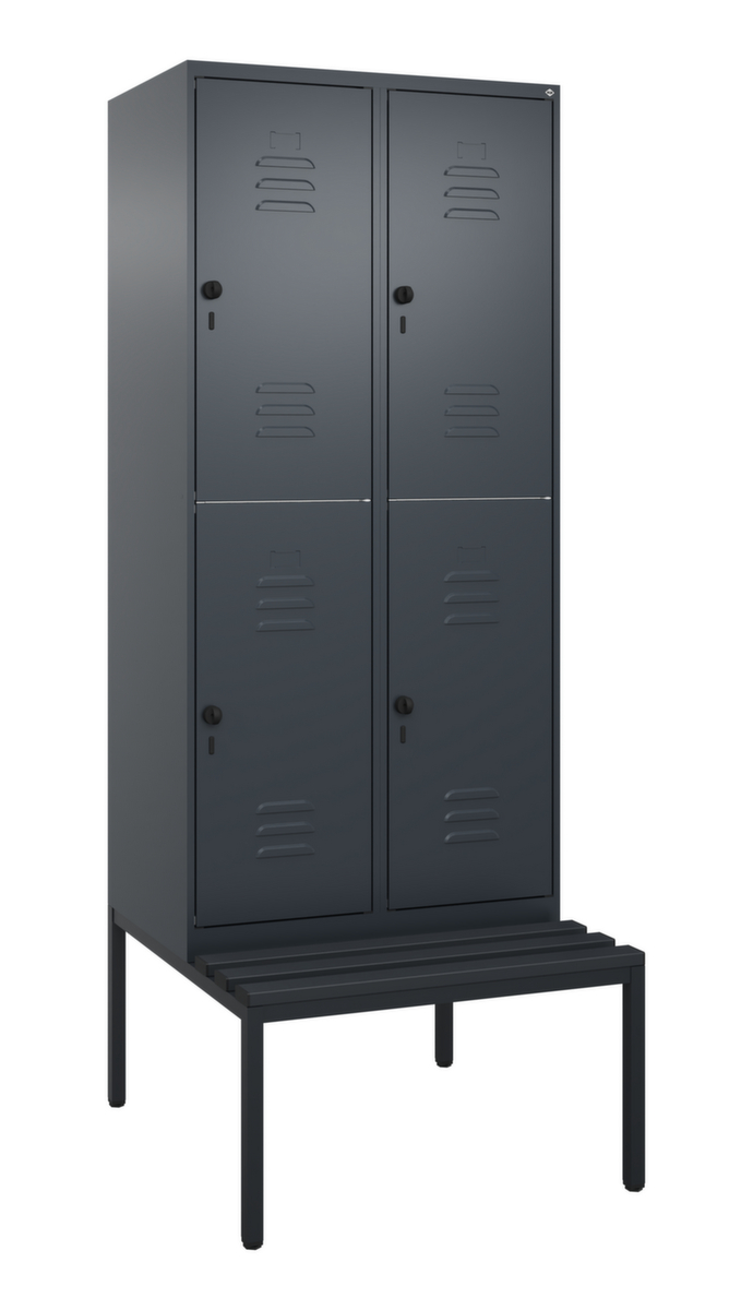 C+P Armoire vestiaire à deux niveaux Classic Plus avec banc, largeur de compartiment 400 mm