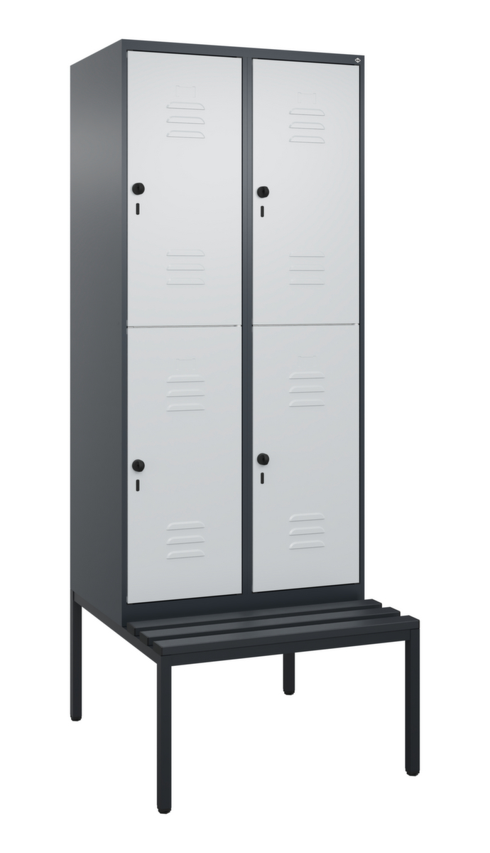 C+P Armoire vestiaire à deux niveaux Classic Plus avec banc, largeur de compartiment 400 mm