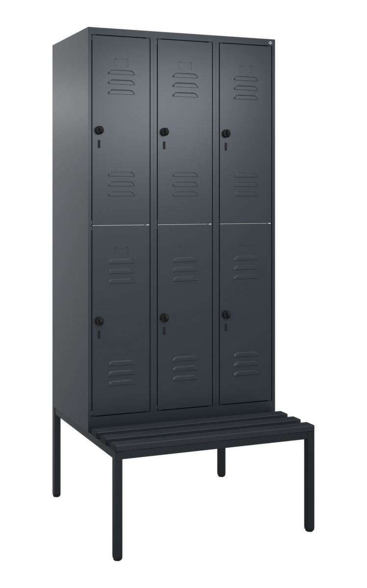 C+P Armoire vestiaire à deux niveaux Classic Plus avec banc, largeur de compartiment 300 mm