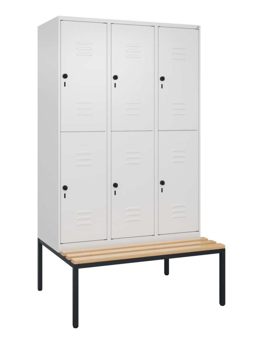 C+P Armoire vestiaire à deux niveaux Classic Plus avec banc, largeur de compartiment 400 mm