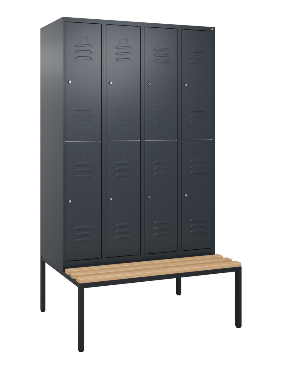 C+P Armoire vestiaire à deux niveaux Classic Plus avec banc, largeur de compartiment 300 mm