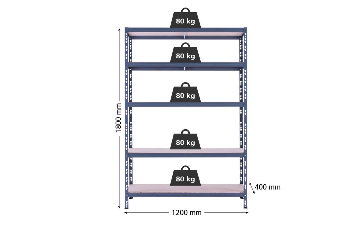 UDOBÄR Rayonnages pour fortes charges, hauteur x largeur x profondeur 1800 x 1200 x 400 mm, 5 tablettes  ZOOM