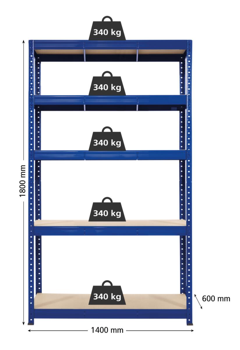 UDOBÄR Rayonnages pour fortes charges, hauteur x largeur x profondeur 1800 x 1400 x 600 mm, 5 tablettes  ZOOM