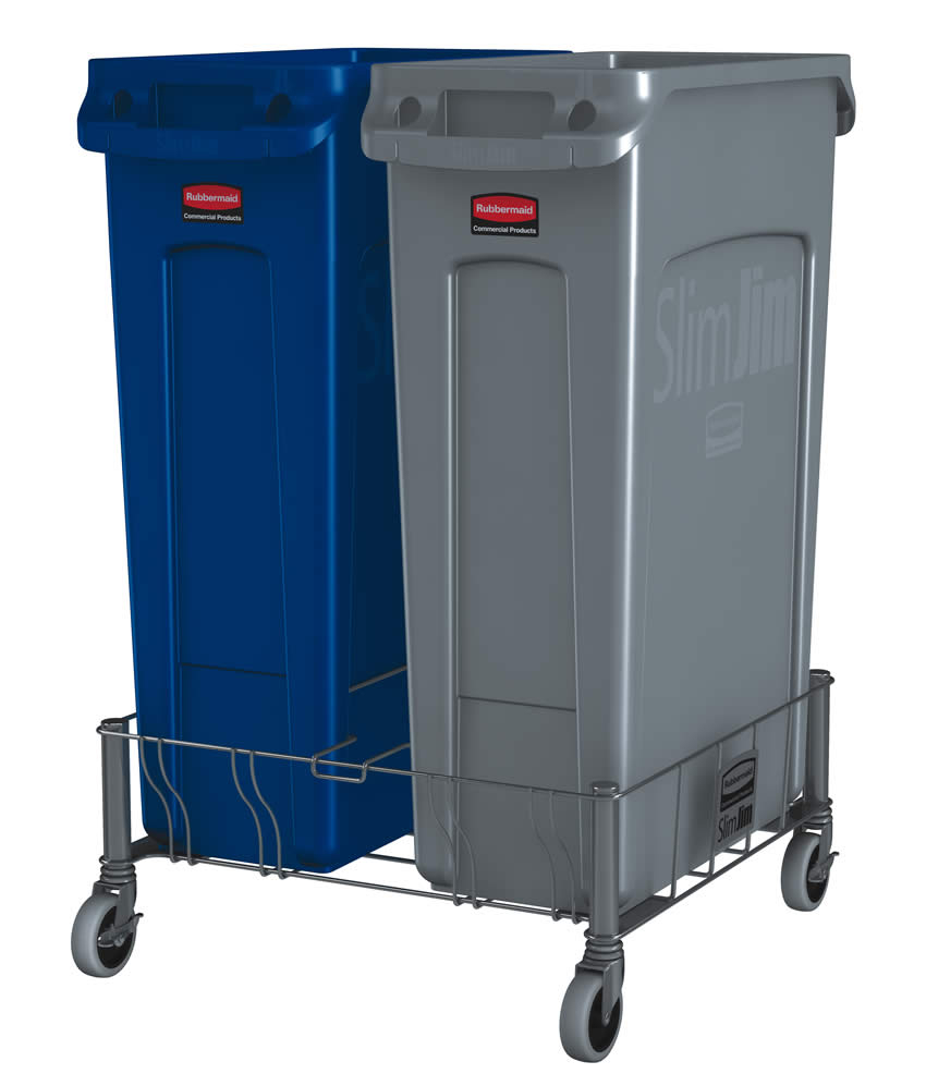 Rubbermaid chariot Slim Jim® pour 2 collecteurs de matières recyclables, pour 60 - 87 l bacs, acier inoxydable  ZOOM